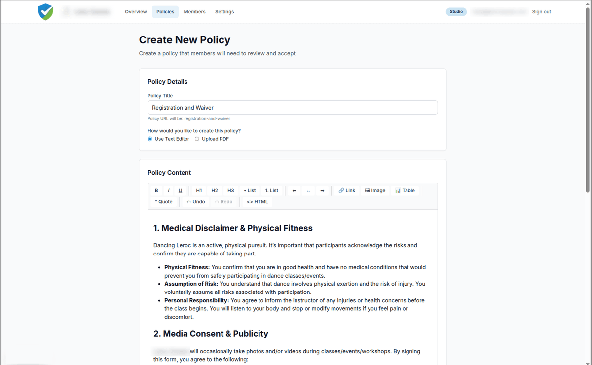 Policy Editor Screenshot